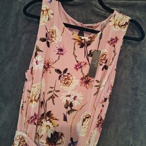 Tahari Sleeveless Midi Dress Womans XL Pink Daisy Rose Floral ‎ Career Office